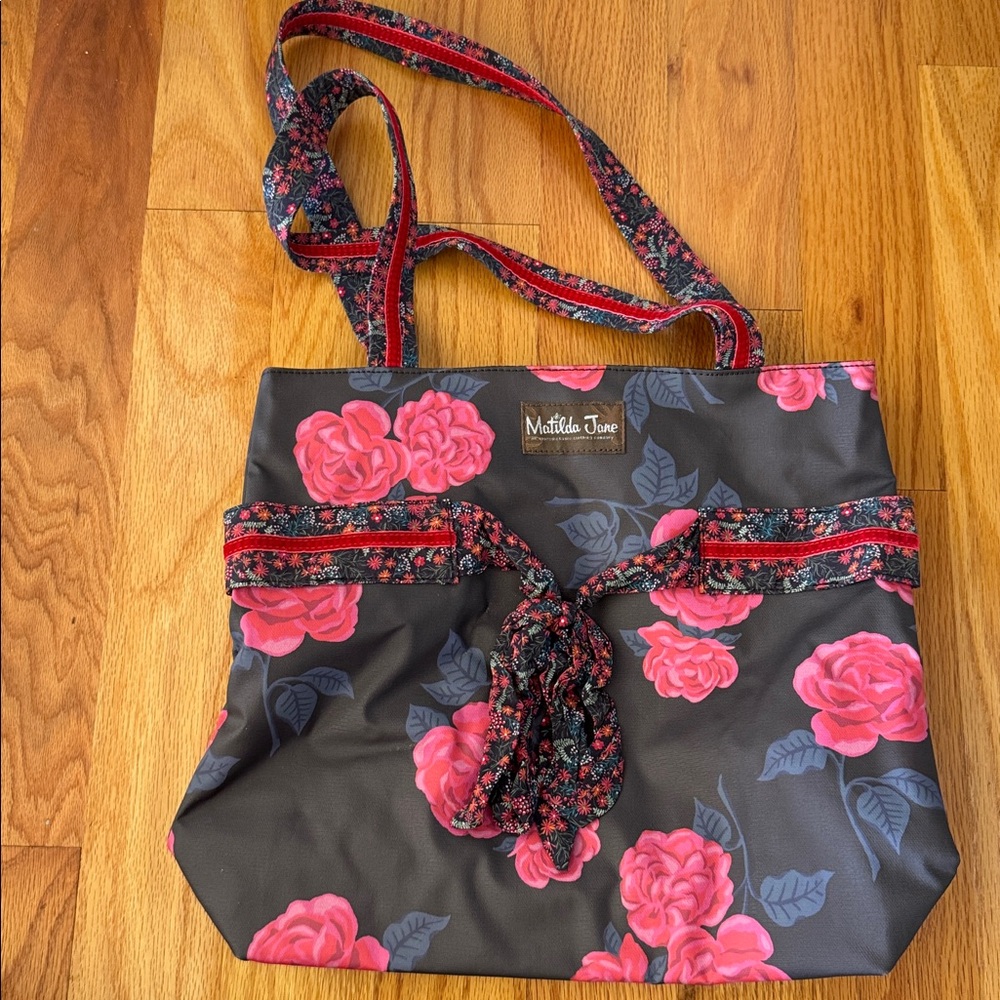 Matilda Jane Black Tote with Pink Floral Design